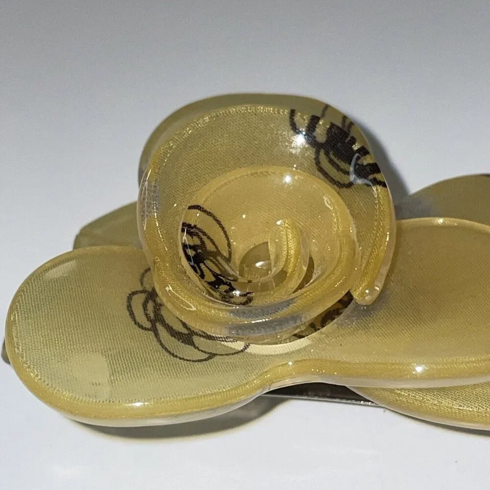 Hair Clip Barrette Handmade In Paris‎ France 3D Flower Cream & Black Vintage